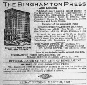The Binghamton Press and Leader! March 31st, 1922 Photo Credit: Joe Danvers